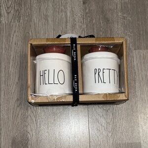 Rae Dunn White Canisters with Red Lids